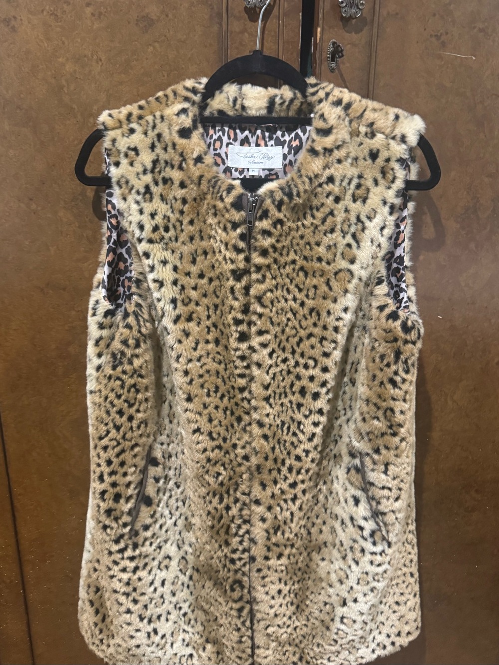 Tasha Polizzi Sleeveless Faux Fur Leopard Print Vest - below hip length